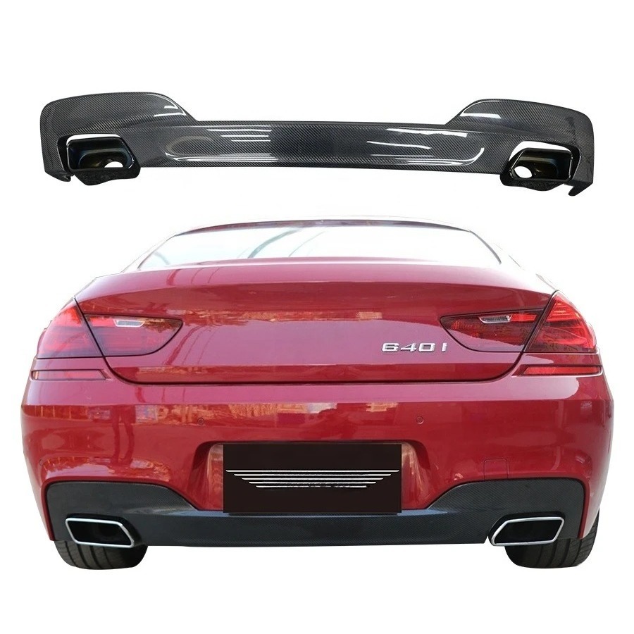 Carbon Fiber Rear Diffuser for  6 Series 640i M Sport Bumper Lip Splitter with Square Exhaust Tail Mouth